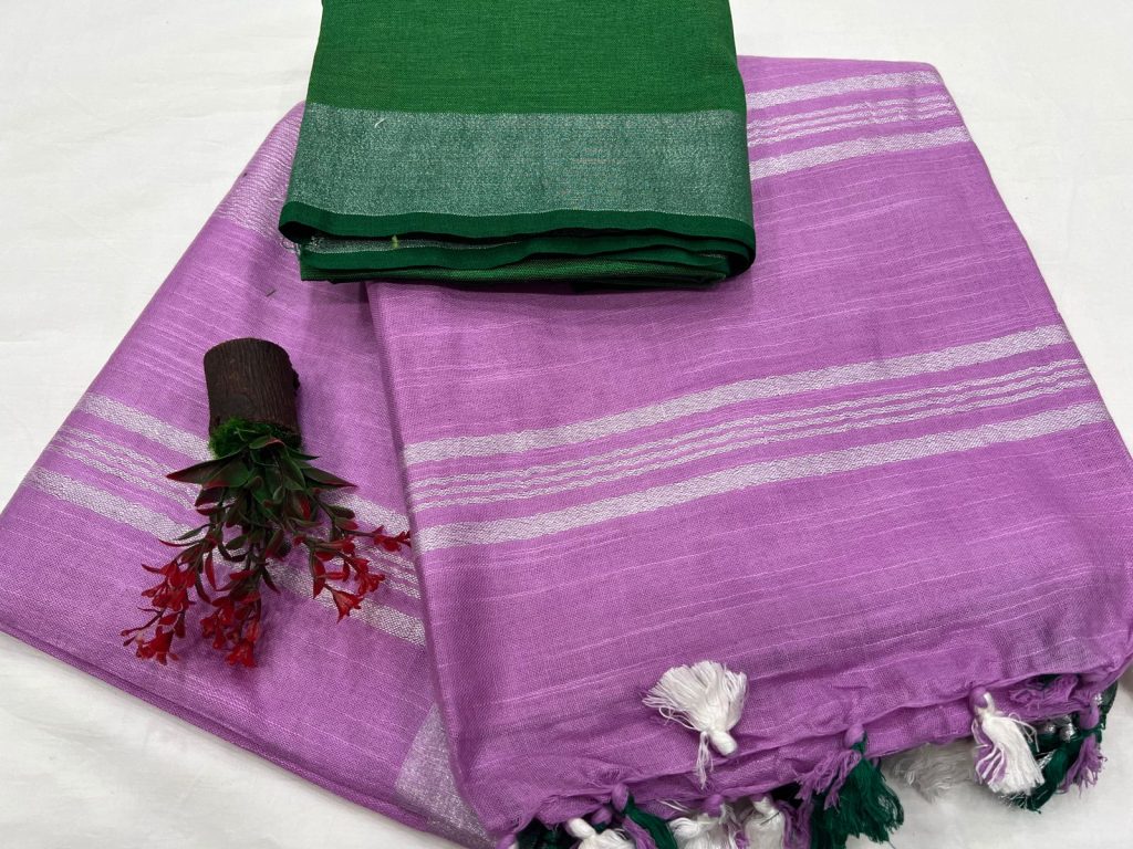 Heliotrope plain linen new saree collection