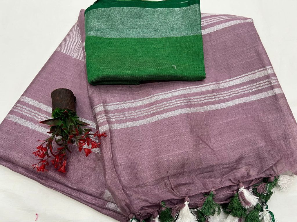 Copper Rose linen sarees with plain linen blouse designs