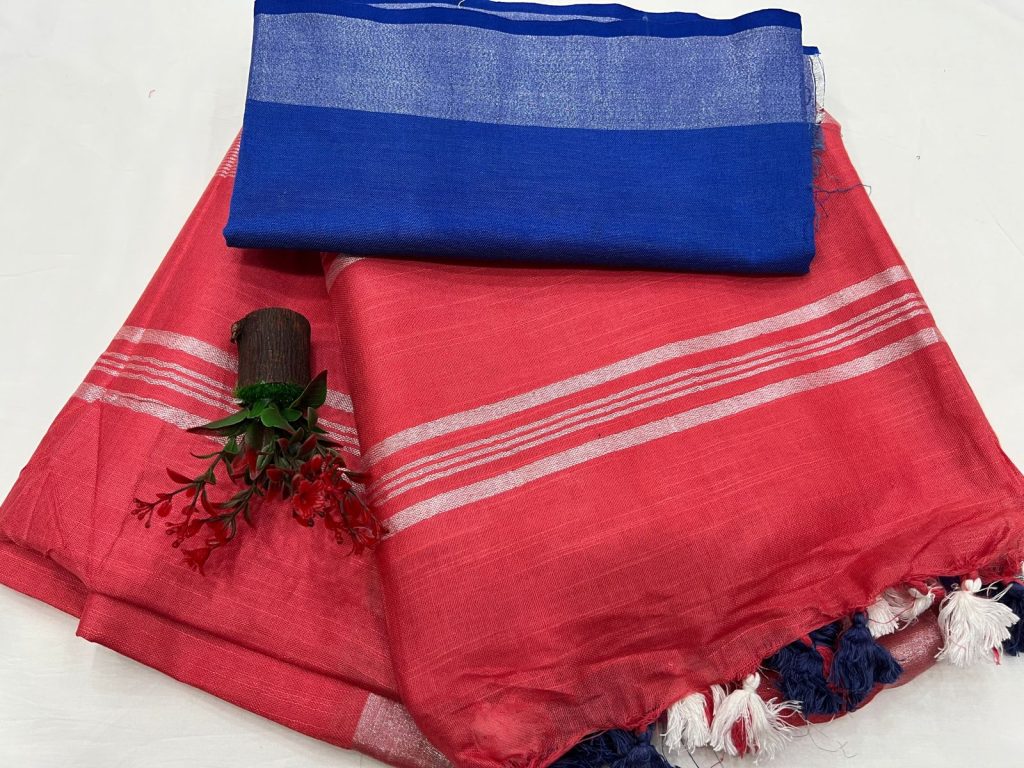 Amaranth buy linen sarees online with linen blouse