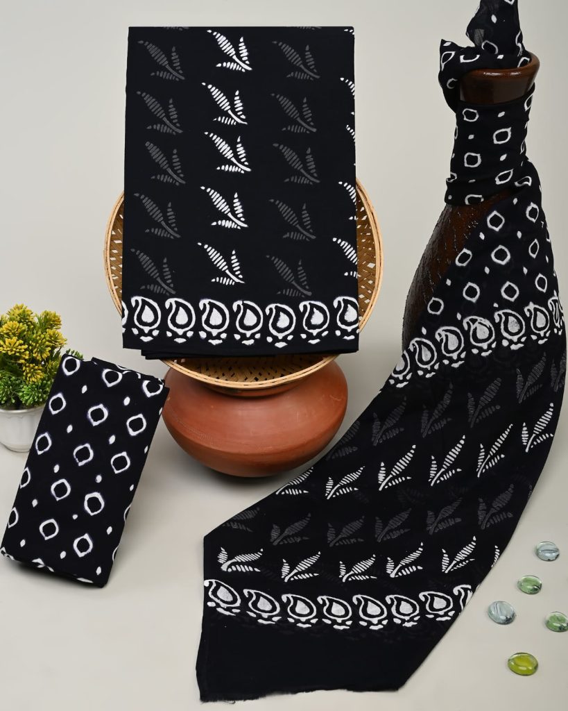 Black cotton dress designs with cotton dupatta