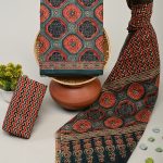 Hunter green and Firebrick red wholesale cotton dress materials with cotton dupatta