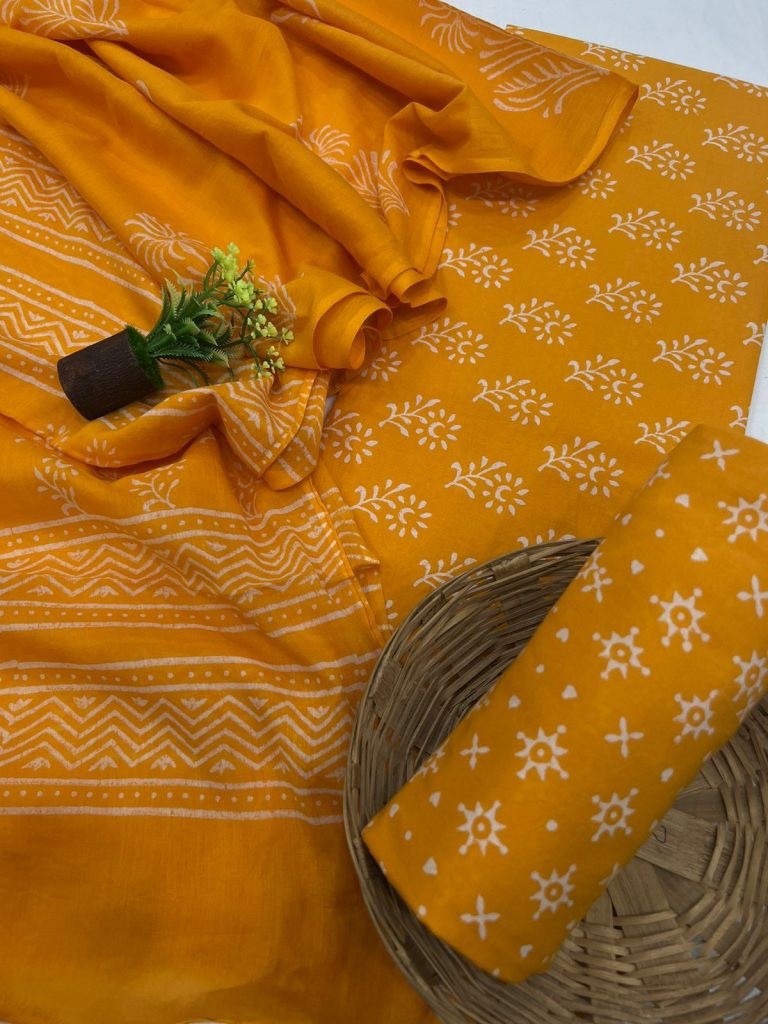 Goldenrod cotton dupatta dress material wholesale