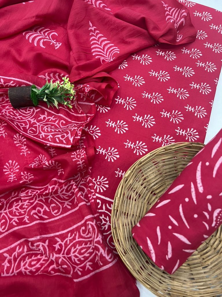 Amaranth cotton dress materials wholesale with cotton dupatta