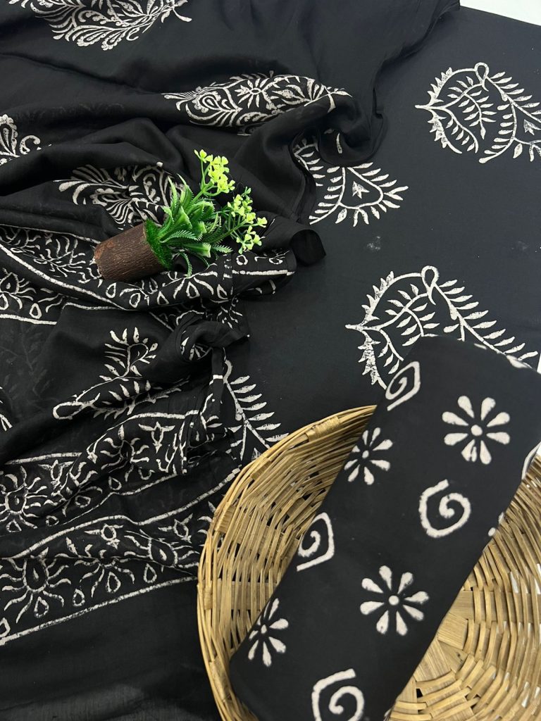 Black cotton dress materials with cotton dupatta