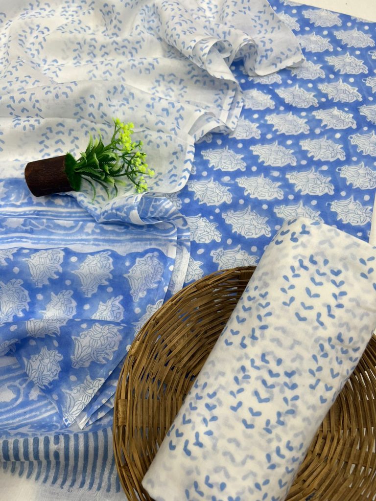 CornflowerBlue cotton churidar material with cotton dupatta