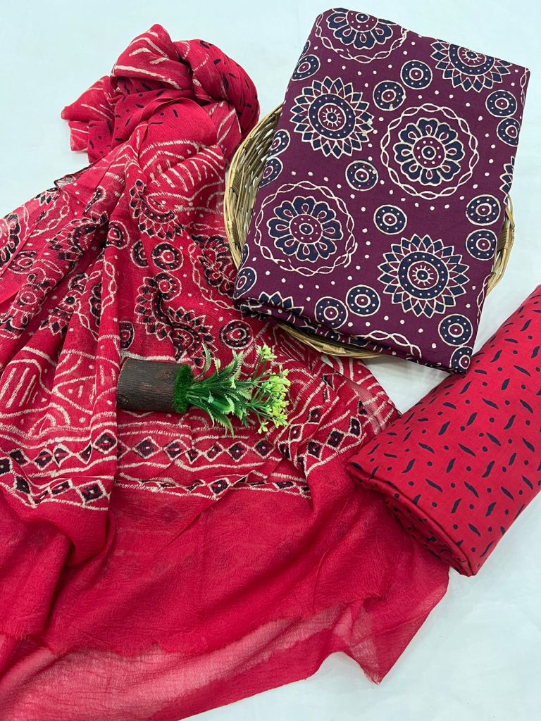 Byzantium best cotton dress materials with chiffon dupatta