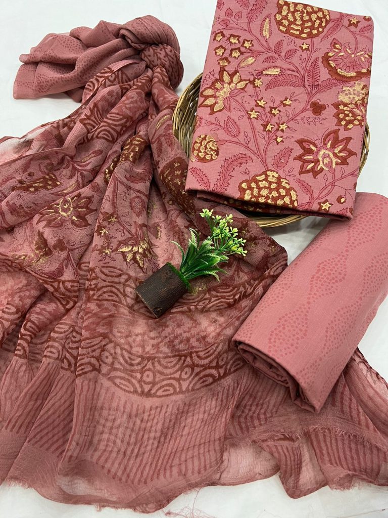 Lite Brick Red buy cotton suits online with chiffon dupatta