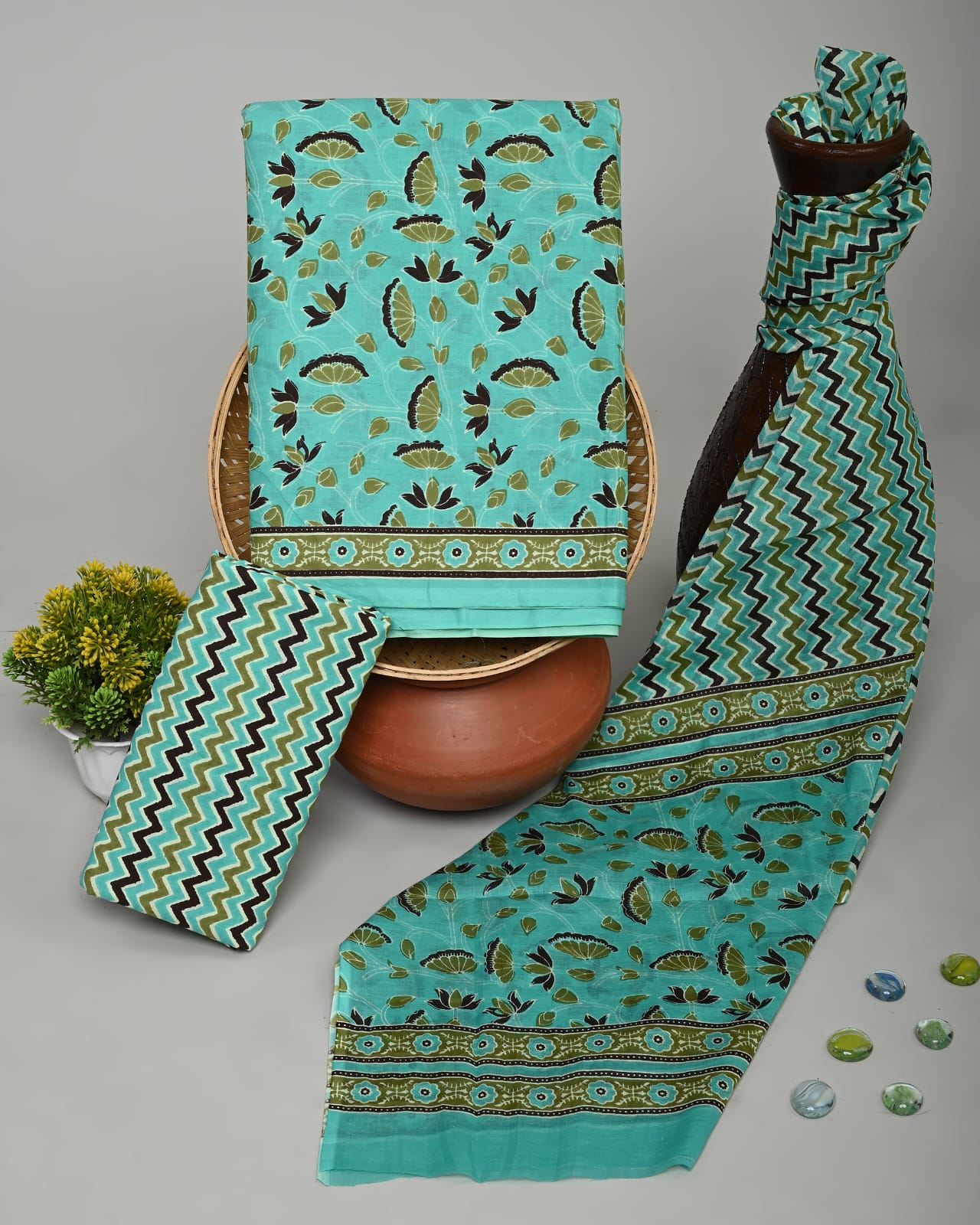 Bright Turquoise cotton dupatta online shopping with mulmul dupatta