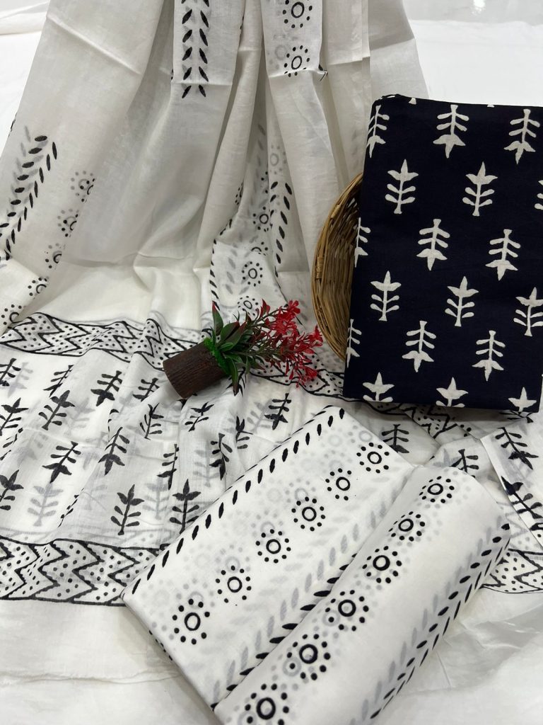 Black and white unstitched cotton suits below 1000