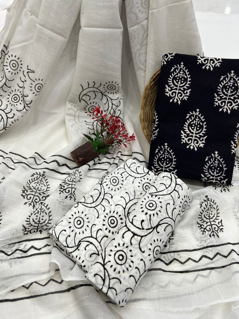 Black and white cotton salwar suit design for stitching