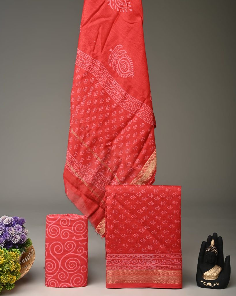 Alizarin crimson printed maheshwari silk suits images