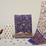 Indigo violet hand block printed chanderi silk suit