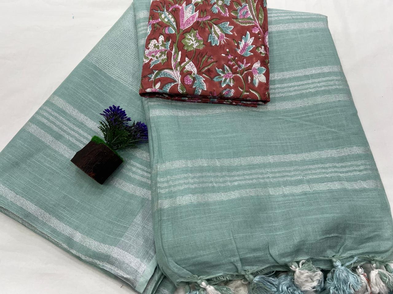 Caribbean Green linen sarees images
