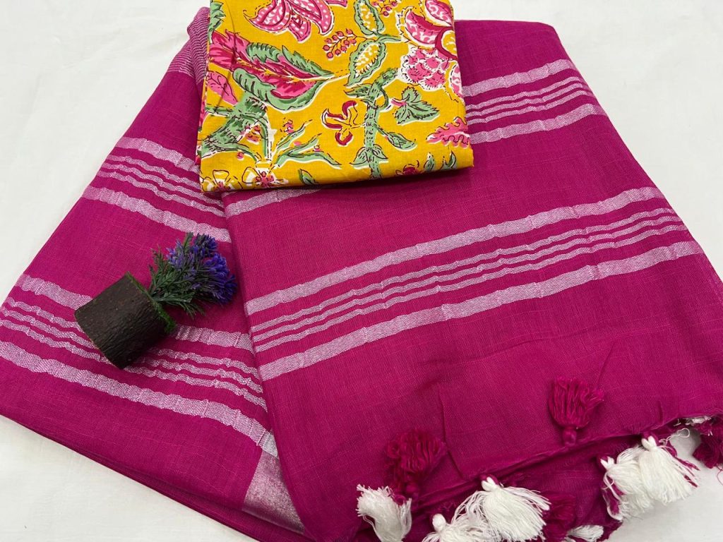 Brilliant Rose best linen sarees online