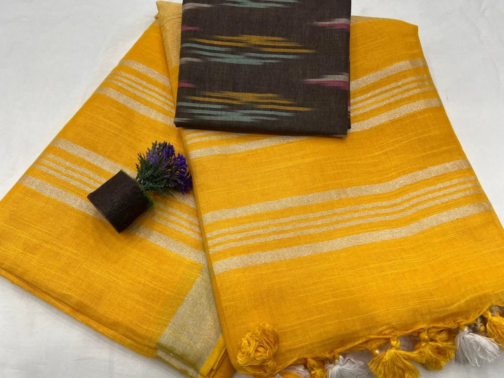 Amber linen cotton saree in low price
