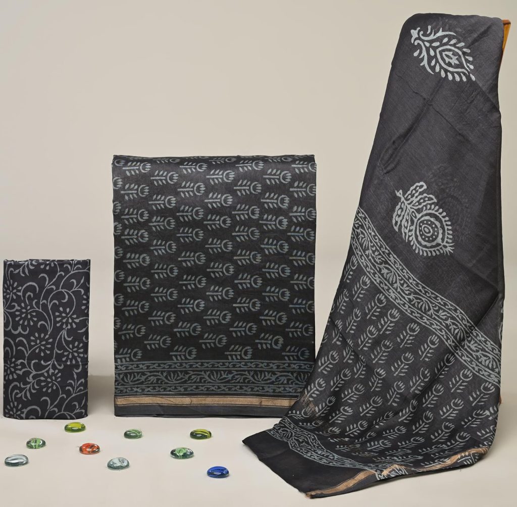 Black chanderi suit pattern in block printing