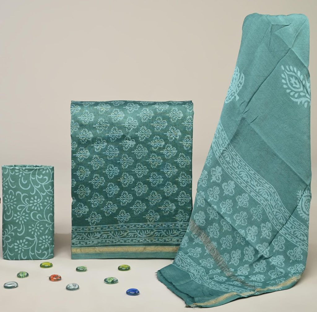 Jungle Green chanderi unstitched suit material