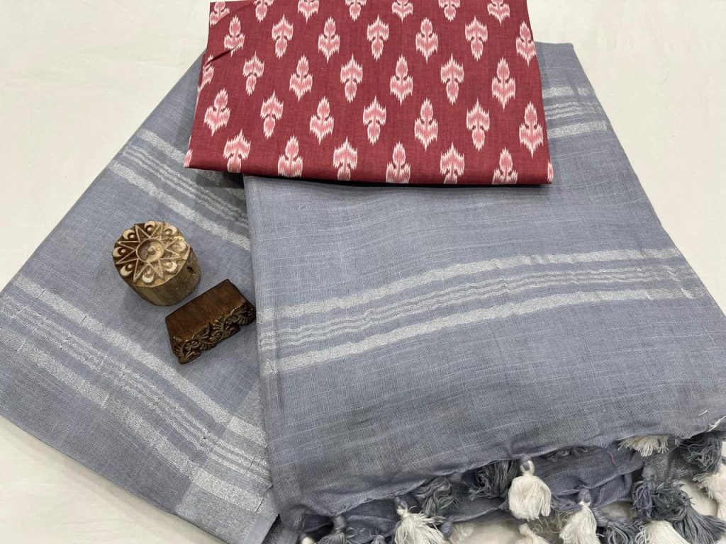 Plain linen cotton sarees wholesale