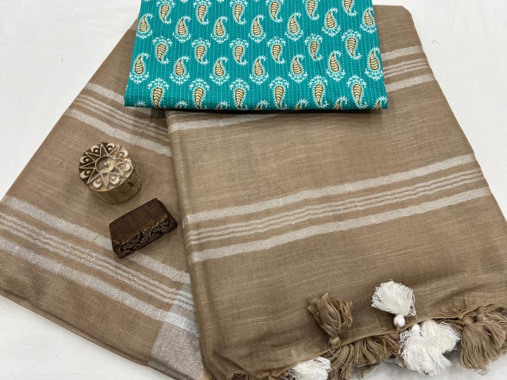 Beaver best plain linen sarees with cotton blouse