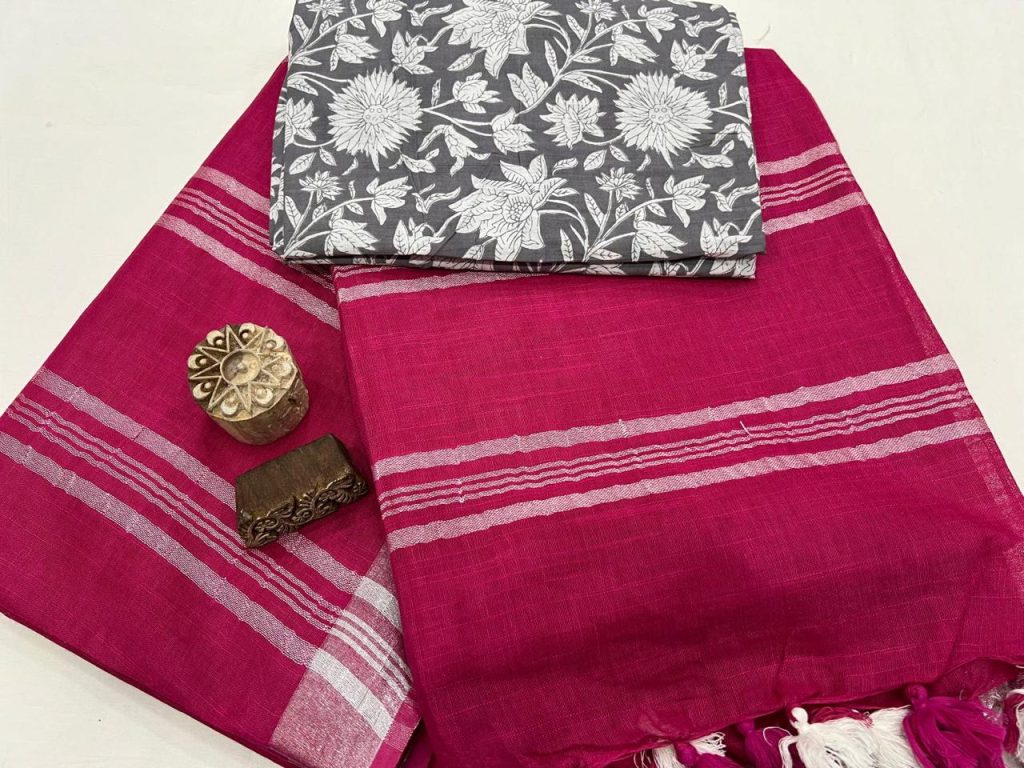 Amaranth best plain linen sarees online