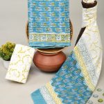 Blue Green cotton fabric material online with cotton dupatta
