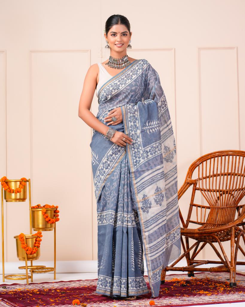 Blue Bell printed chanderi silk sarees online