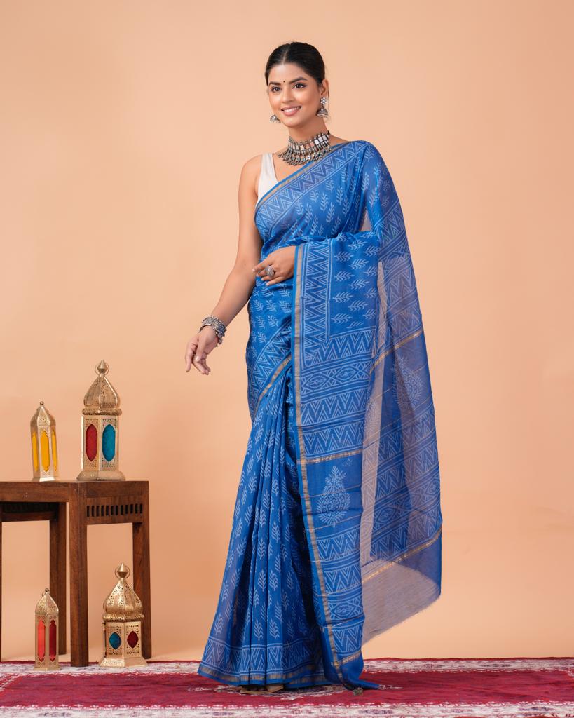 Denim blue party wear chanderi saree with good price