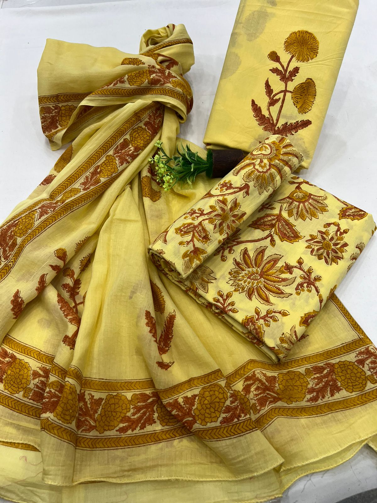 Canary Yellow cotton materials for suits with cotton dupatta