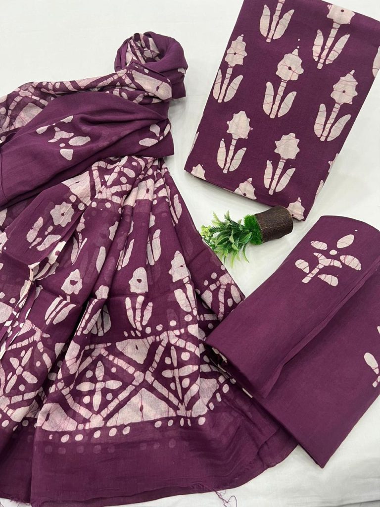 Byzantium batik print unstitched cotton latest ladies suit with mulmul dupatta