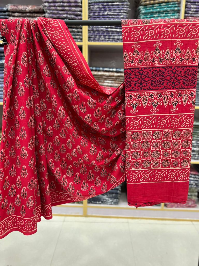 Alizarin red cotton ethnic sarees