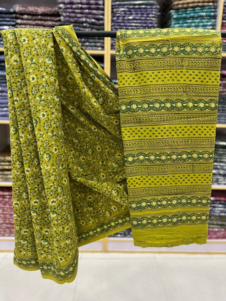 Citron hand block printed new model cotton sarees with price