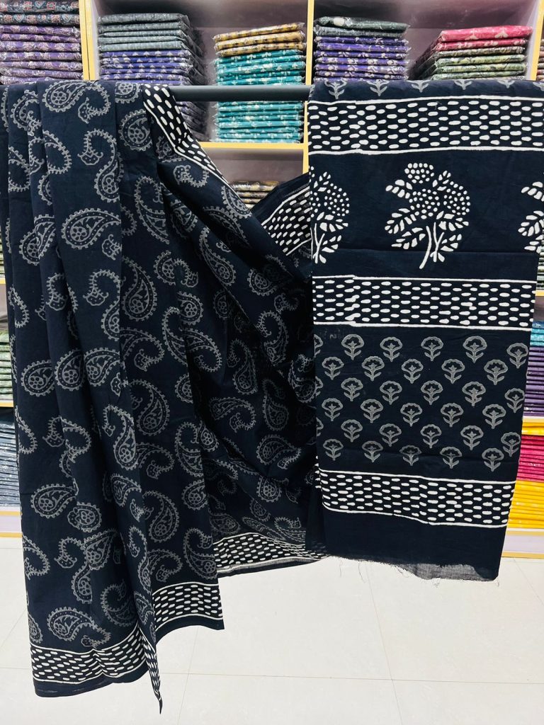Black printed mulmul cotton saree