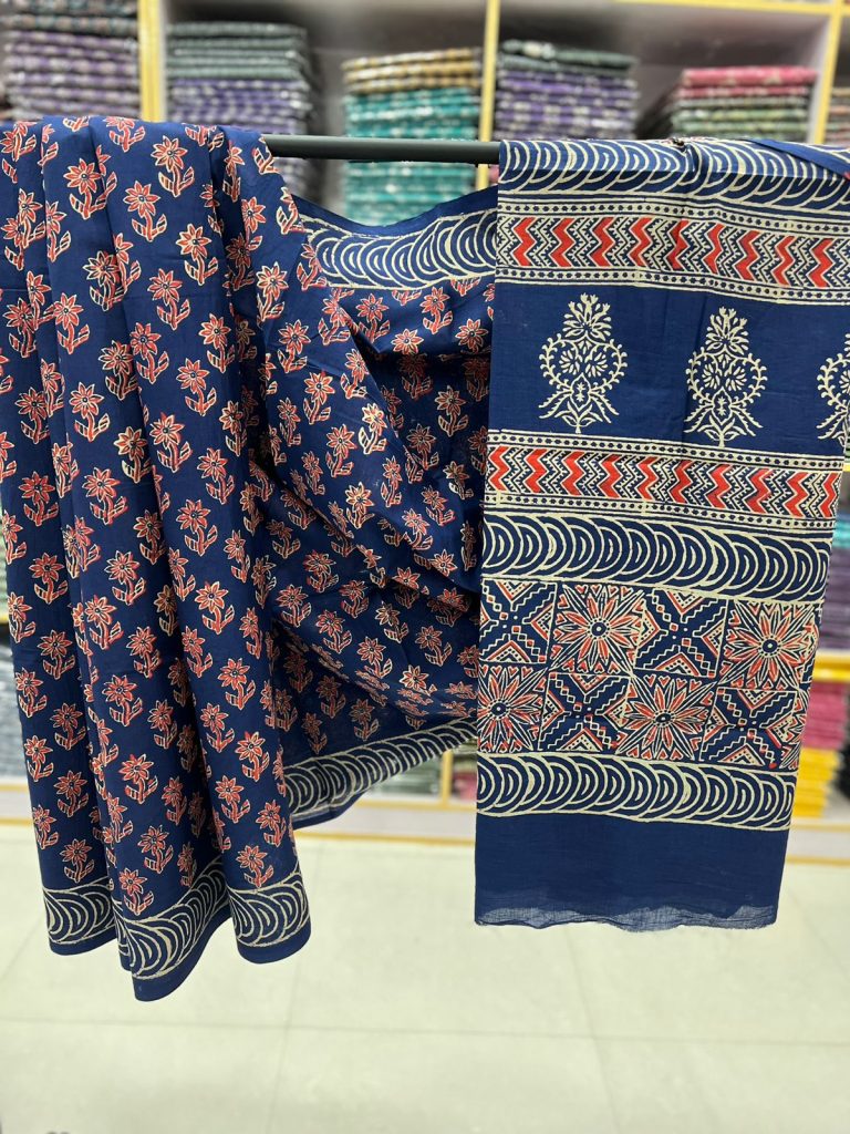 Blue Ribbon napthol printed cotton sarees online