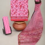 Lavender magenta cotton salwar kameez with block print organza dupatta style
