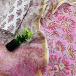 Lavender rose unstitched cotton dress piece with kota doria dupatta