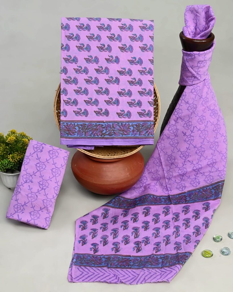 Lavender unstitched dress suits for women with cotton dupatta