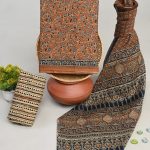 Brown block print ethnic dresses for women with cotton dupatta