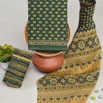 Fern green bagru print cotton fabric online with cotton dupatta