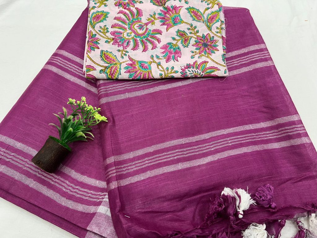 Byzantine best quality plain linen sarees online