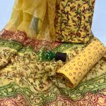 Yellow ladies salwar suit in cotton with chiffon dupatta