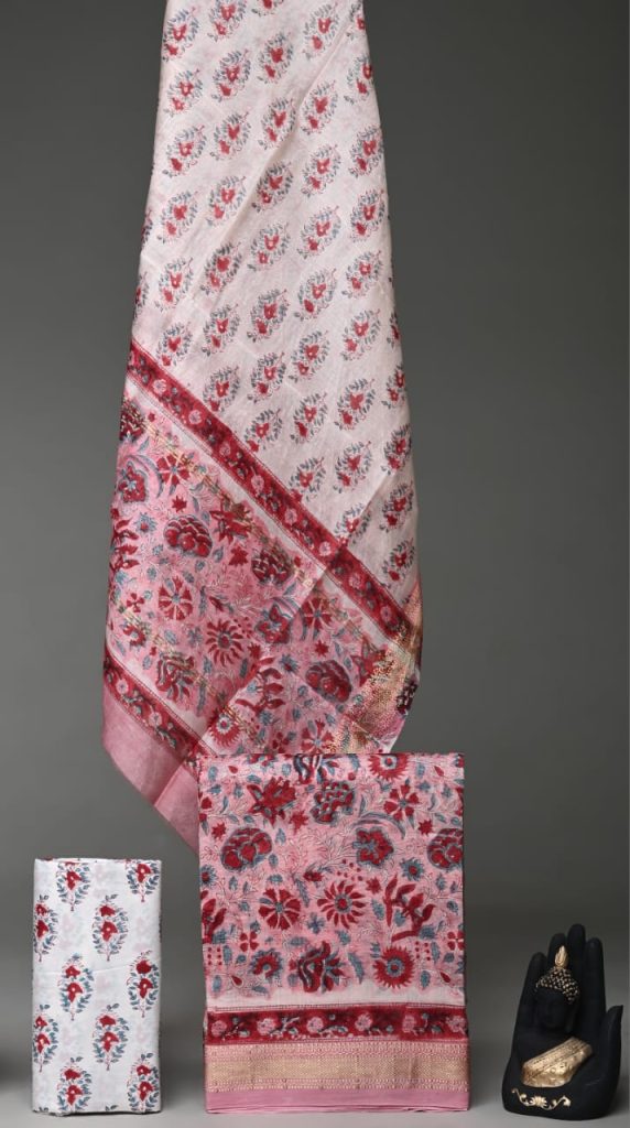 Carnation pink Maheshwari silk salwar suits online