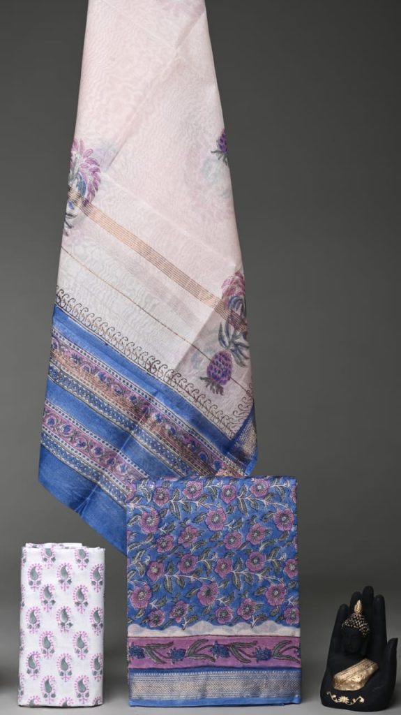 Cerulean blue Maheshwari silk salwar suits