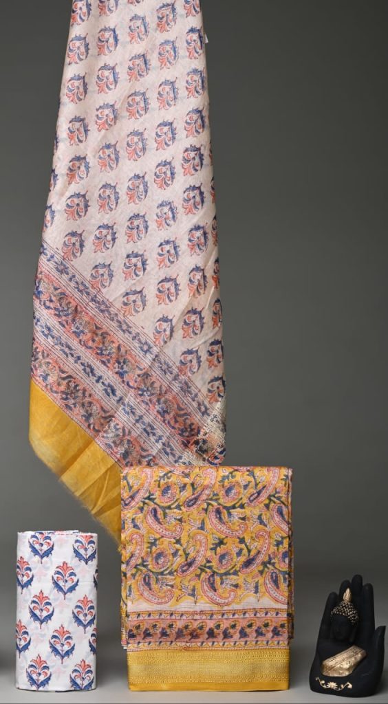 Yellow maheshwari silk fabric online