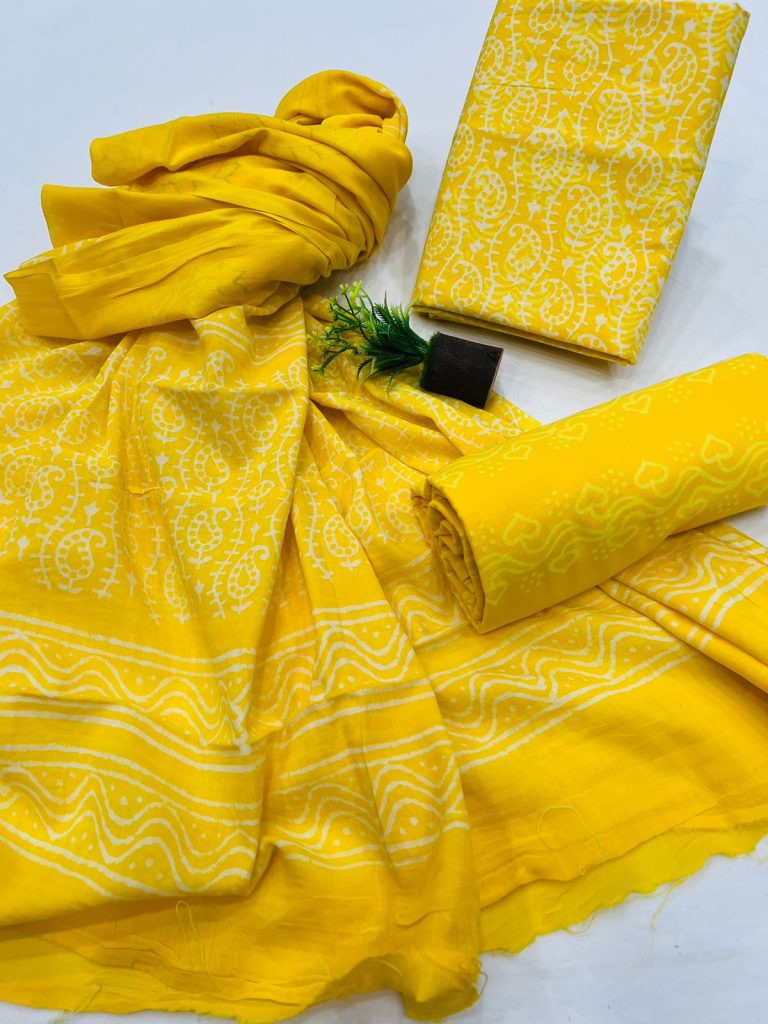 Canary yellow cotton material for dresses wholesale with cotton dupatta