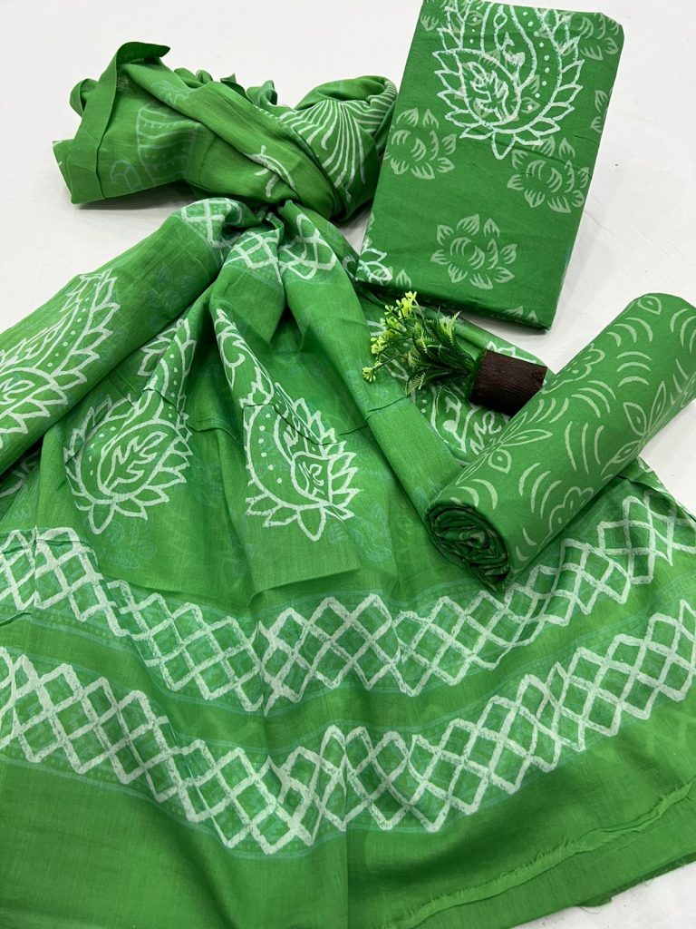 Emerald green discharge print cotton salwar material online