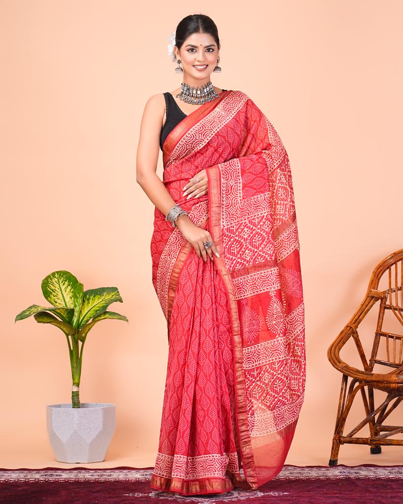 Amaranth red maheshwari silk saree