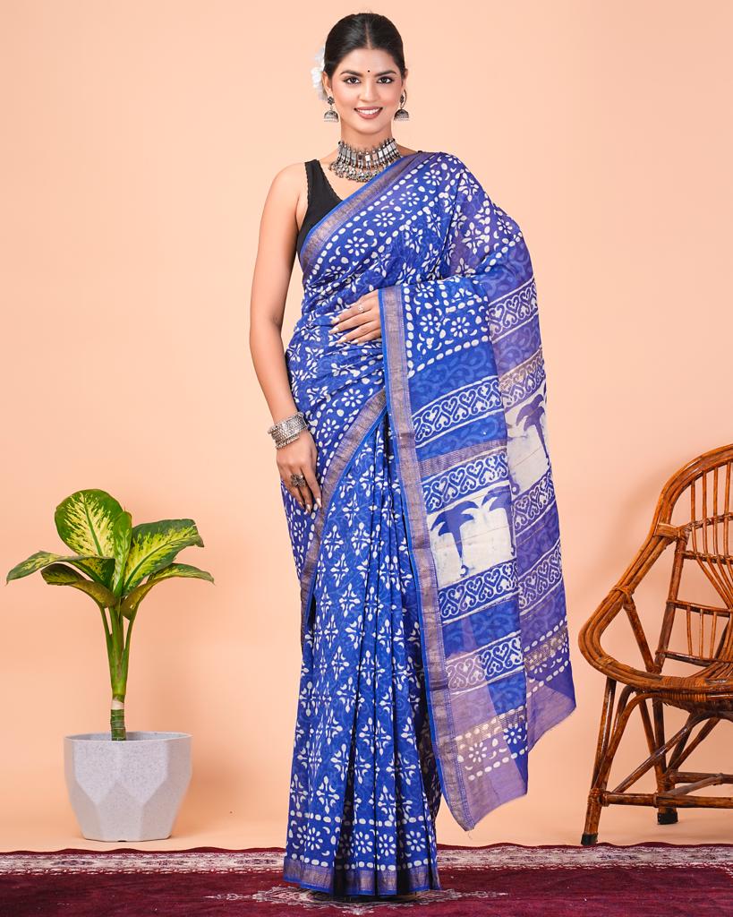 Azure blue maheshwari silk saree
