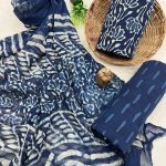 Natural indigo dabu block printed chiffon dupatta cotton dress material