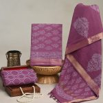 Bright Byzantium cotton maheshwari zari border dress material