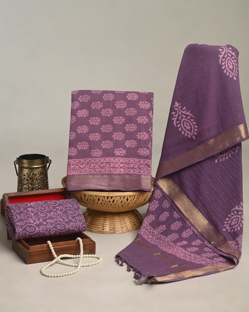 Byzantium cotton maheshwari zari border dress material